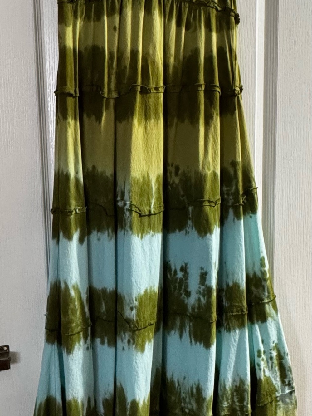 Olive and Light Blue Tie-Dye Maxi Dress - Relaxed Tiered Silhouette